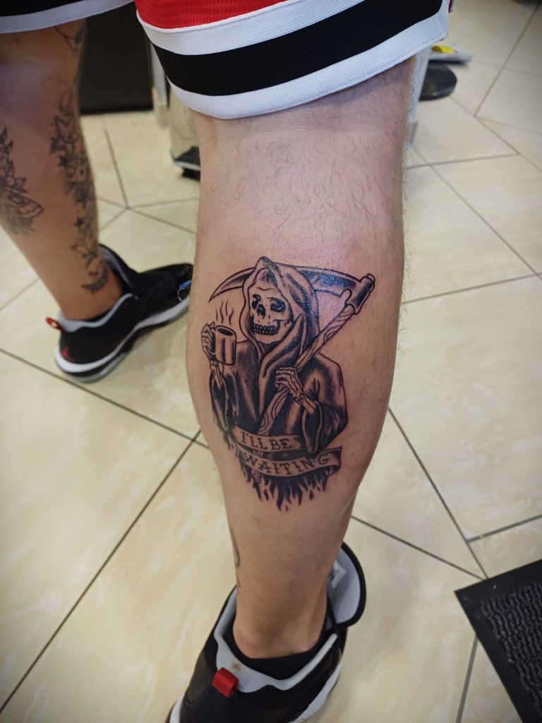 Tattoo - Totenkopf - Wade, Bein, Skull, Sensenmann, Skelett