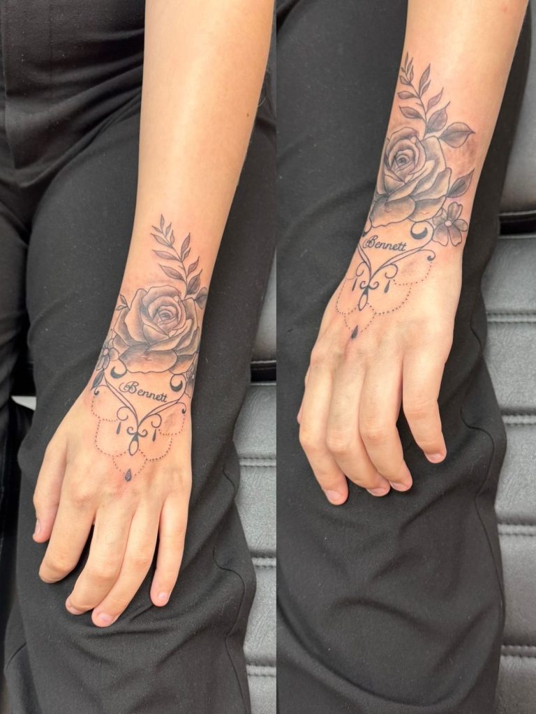 Hand tattoo - Fineline - Rose Ornament - Mandala